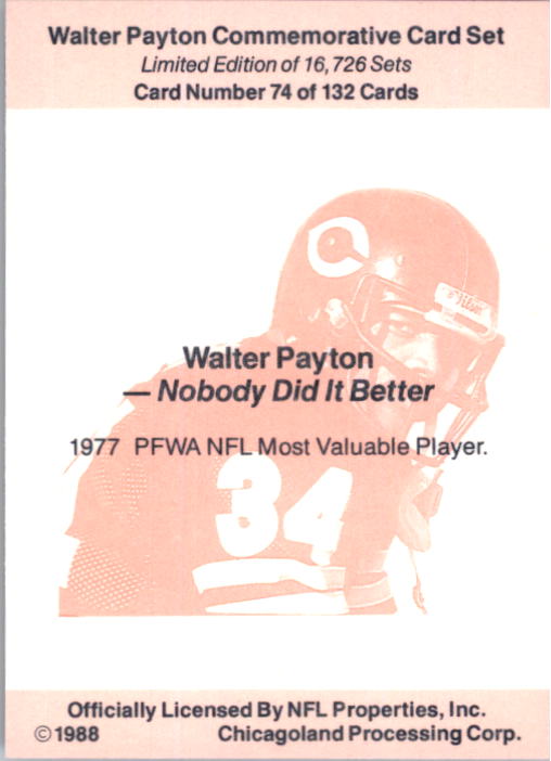 B5535- 1988 Walter Payton Commemorative #s 1-132 -You Pick- 15+ FREE US SHIP