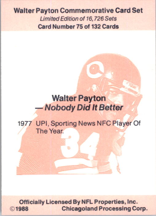 B5535- 1988 Walter Payton Commemorative #s 1-132 -You Pick- 15+ FREE US SHIP