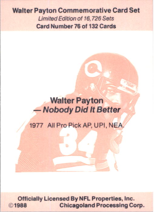 B5535- 1988 Walter Payton Commemorative #s 1-132 -You Pick- 15+ FREE US SHIP