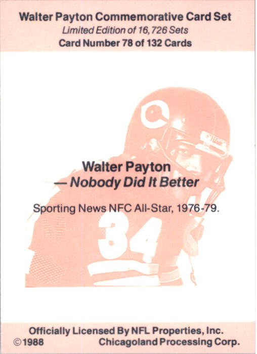 B5535- 1988 Walter Payton Commemorative #s 1-132 -You Pick- 15+ FREE US SHIP