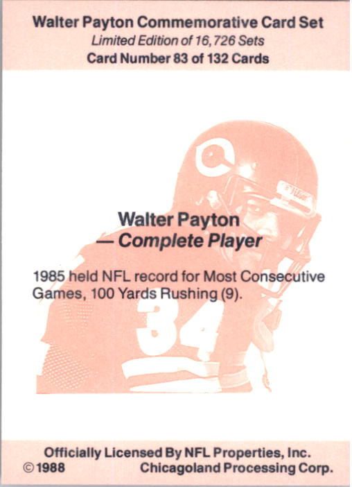1988 Walter Payton Commemorative #81 As Quarterback back image