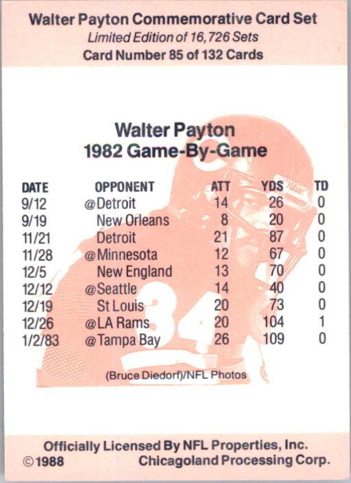 B5535- 1988 Walter Payton Commemorative #s 1-132 -You Pick- 15+ FREE US SHIP