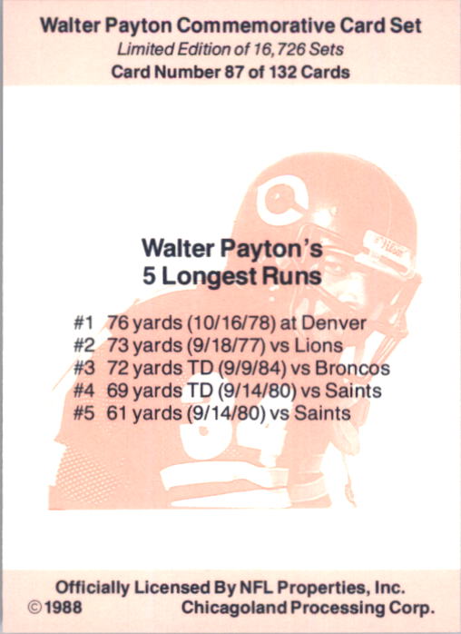 B5535- 1988 Walter Payton Commemorative #s 1-132 -You Pick- 15+ FREE US SHIP