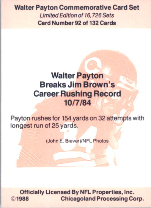 B5535- 1988 Walter Payton Commemorative #s 1-132 -You Pick- 15+ FREE US SHIP