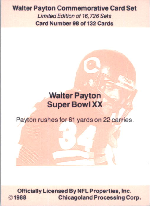 B5535- 1988 Walter Payton Commemorative #s 1-132 -You Pick- 15+ FREE US SHIP