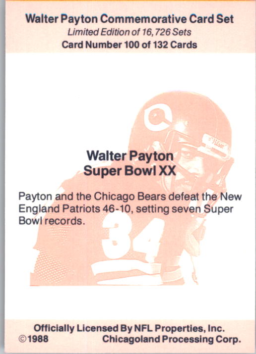 B5535- 1988 Walter Payton Commemorative #s 1-132 -You Pick- 15+ FREE US SHIP