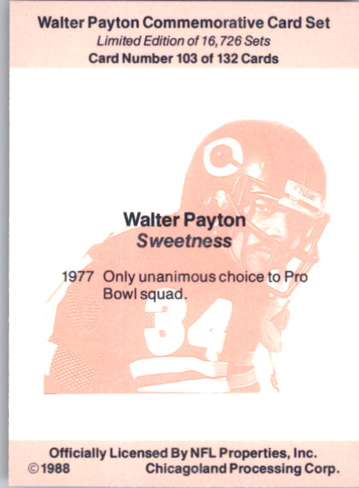 B5535- 1988 Walter Payton Commemorative #s 1-132 -You Pick- 15+ FREE US SHIP