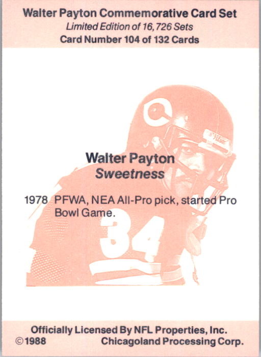 B5535- 1988 Walter Payton Commemorative #s 1-132 -You Pick- 15+ FREE US SHIP