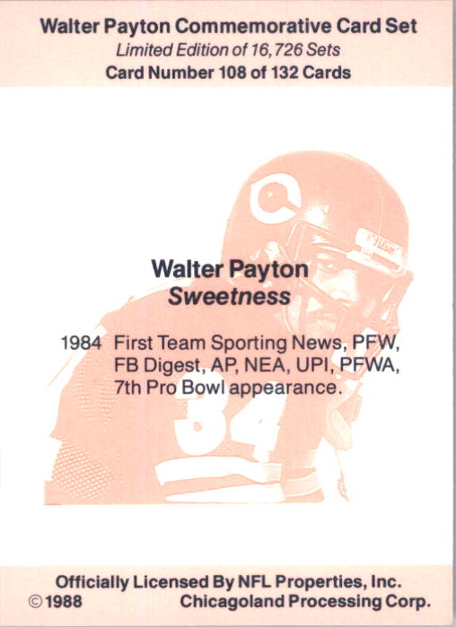 B5535- 1988 Walter Payton Commemorative #s 1-132 -You Pick- 15+ FREE US SHIP