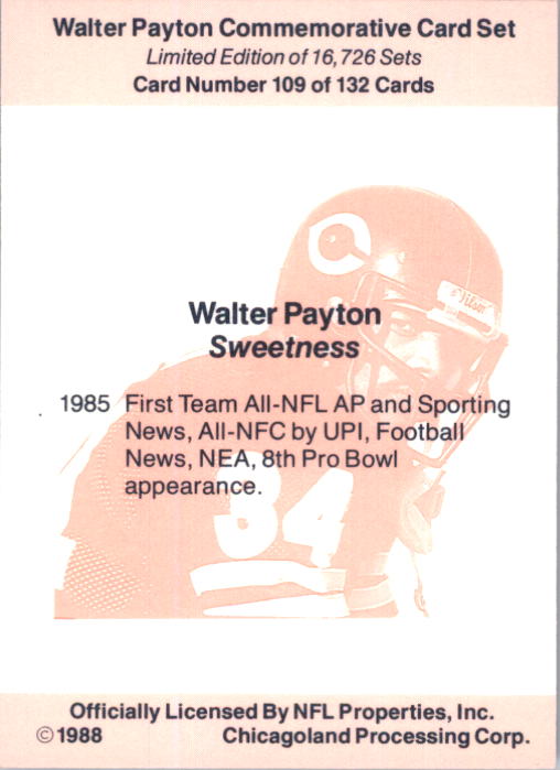 B5535- 1988 Walter Payton Commemorative #s 1-132 -You Pick- 15+ FREE US SHIP