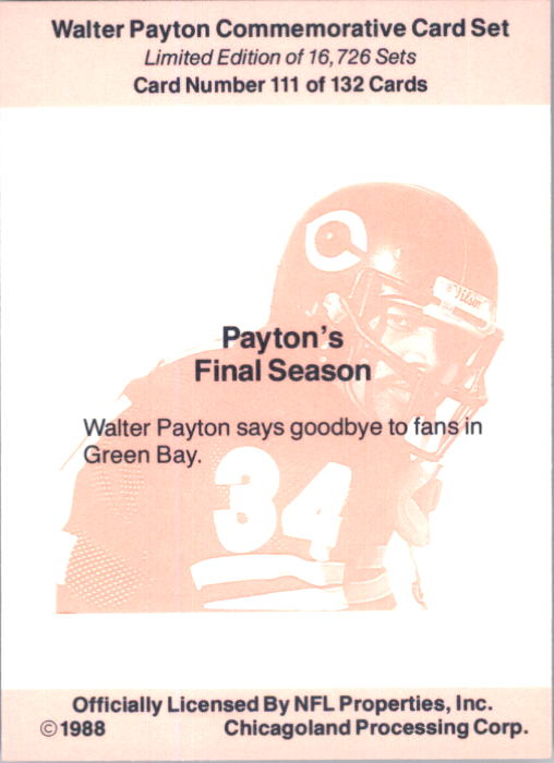 B5535- 1988 Walter Payton Commemorative #s 1-132 -You Pick- 15+ FREE US SHIP