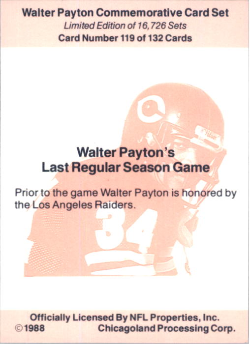 B5535- 1988 Walter Payton Commemorative #s 1-132 -You Pick- 15+ FREE US SHIP