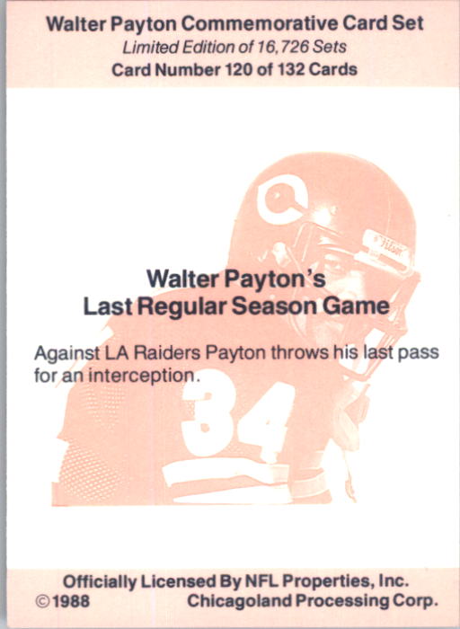 B5535- 1988 Walter Payton Commemorative #s 1-132 -You Pick- 15+ FREE US SHIP