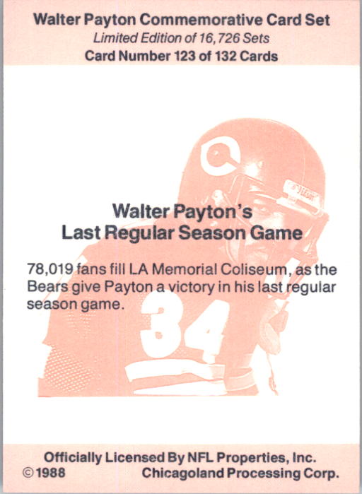 B5535- 1988 Walter Payton Commemorative #s 1-132 -You Pick- 15+ FREE US SHIP