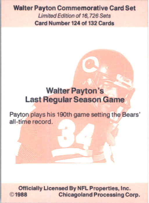 B5535- 1988 Walter Payton Commemorative #s 1-132 -You Pick- 15+ FREE US SHIP