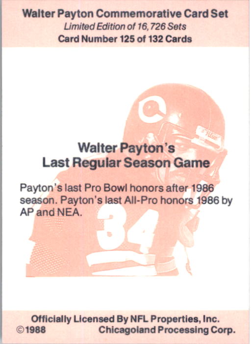 B5535- 1988 Walter Payton Commemorative #s 1-132 -You Pick- 15+ FREE US SHIP