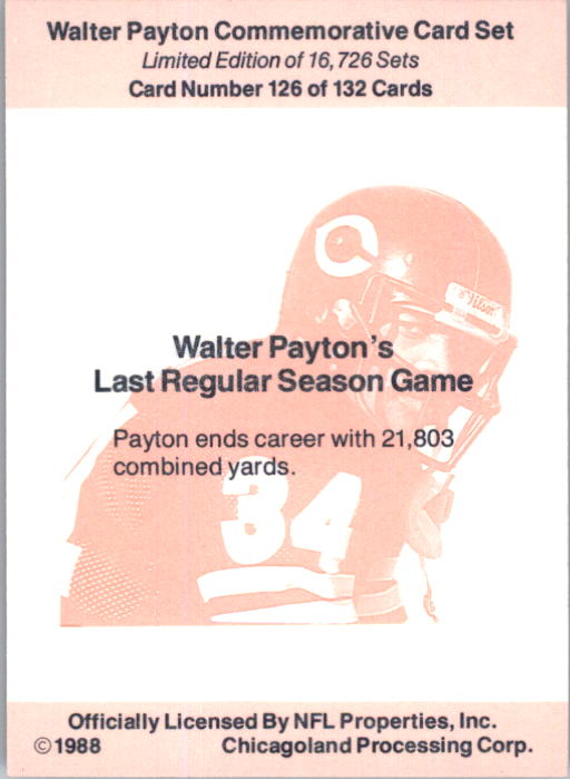 B5535- 1988 Walter Payton Commemorative #s 1-132 -You Pick- 15+ FREE US SHIP