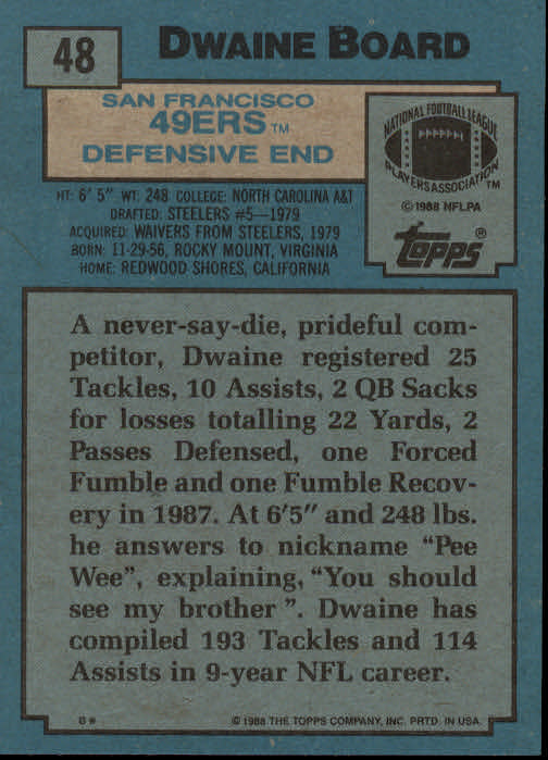 1988 Topps #48 Dwaine Board back image