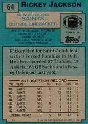 1988 Topps #64 Rickey Jackson back image