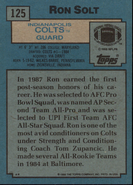 1988 Topps #125 Ron Solt RC back image