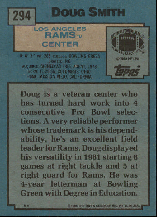 1988 Topps #294 Doug Smith back image