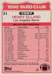 1988 Topps 1000 Yard Club #21 Henry Ellard back image