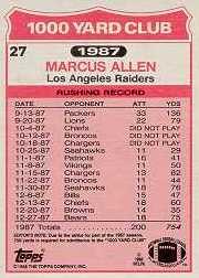 1988 Topps 1000 Yard Club #27 Marcus Allen back image