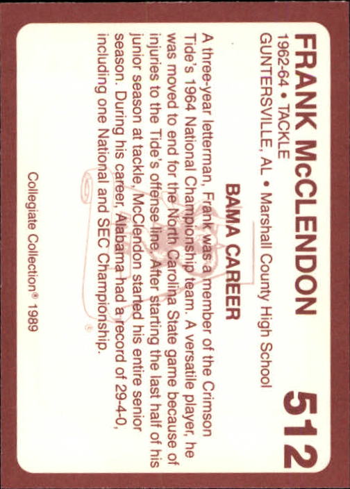 1989 Alabama Coke 580 Collegiate Collection Football "Main Set" Cards #400-#580 - Picture 227 of 363
