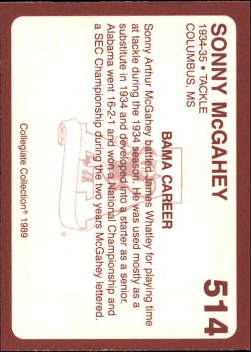 1989 Alabama Coke 580 Collegiate Collection Football "Main Set" Cards #400-#580 - Picture 231 of 363