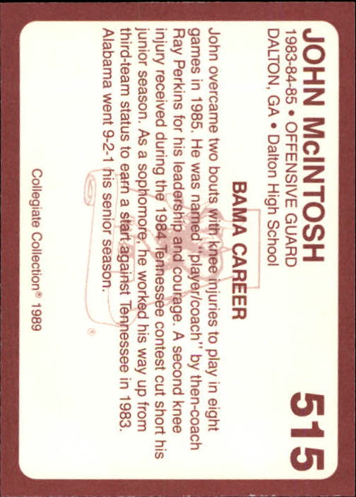 1989 Alabama Coke 580 Collegiate Collection Football "Main Set" Cards #400-#580 - Picture 233 of 363
