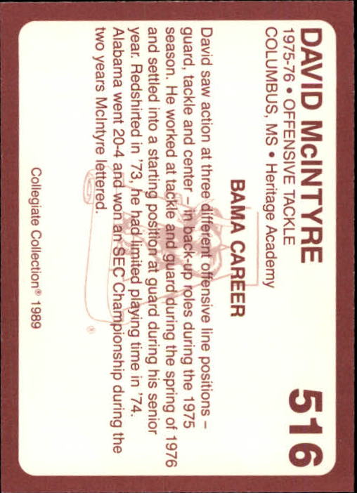 1989 Alabama Coke 580 Collegiate Collection Football "Main Set" Cards #400-#580 - Picture 235 of 363