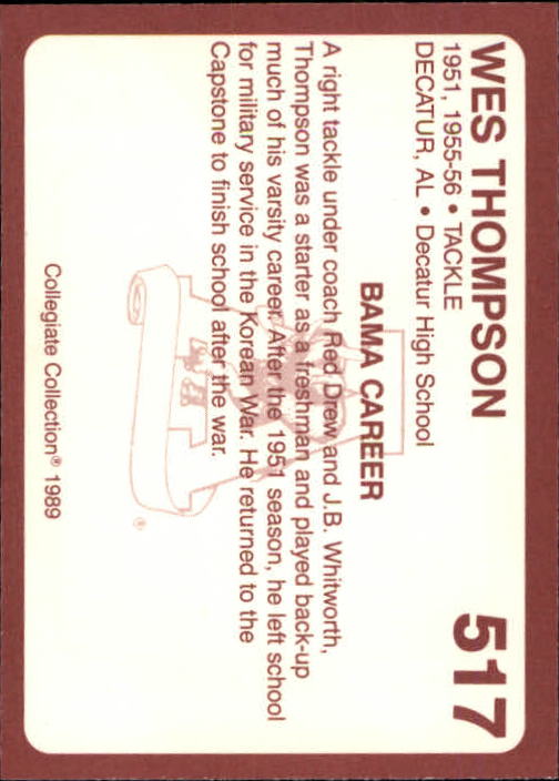 1989 Alabama Coke 580 Collegiate Collection Football "Main Set" Cards #400-#580 - Picture 237 of 363