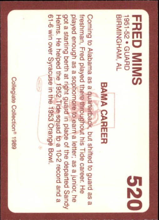 1989 Alabama Coke 580 Collegiate Collection Football "Main Set" Cards #400-#580 - Picture 243 of 363