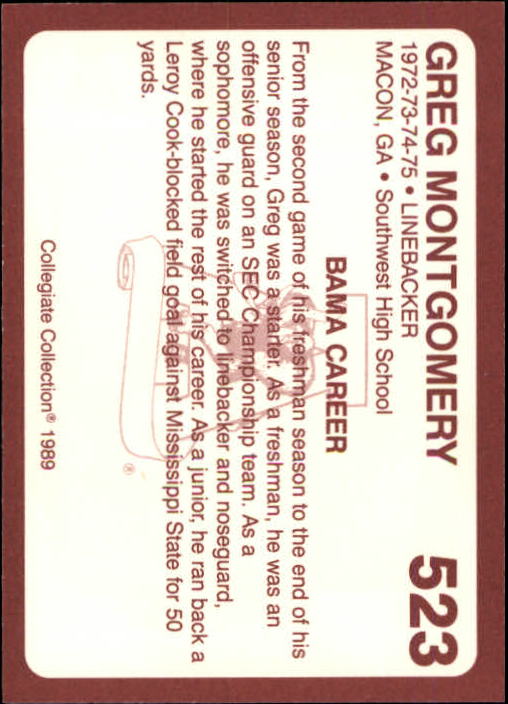 1989 Alabama Coke 580 Collegiate Collection Football "Main Set" Cards #400-#580 - Picture 249 of 363