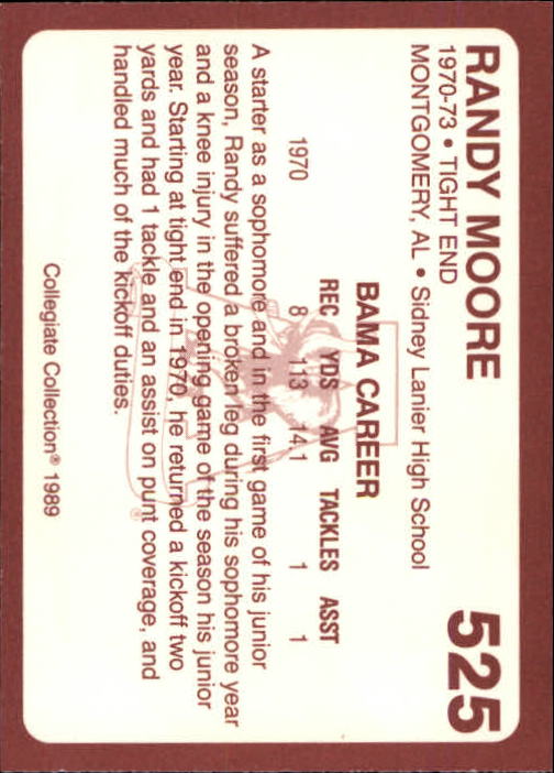 1989 Alabama Coke 580 Collegiate Collection Football "Main Set" Cards #400-#580 - Picture 253 of 363