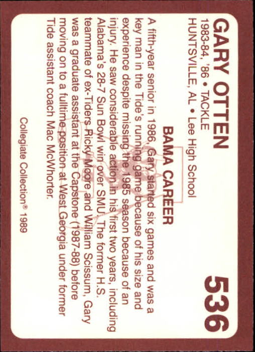 1989 Alabama Coke 580 Collegiate Collection Football "Main Set" Cards #400-#580 - Picture 275 of 363