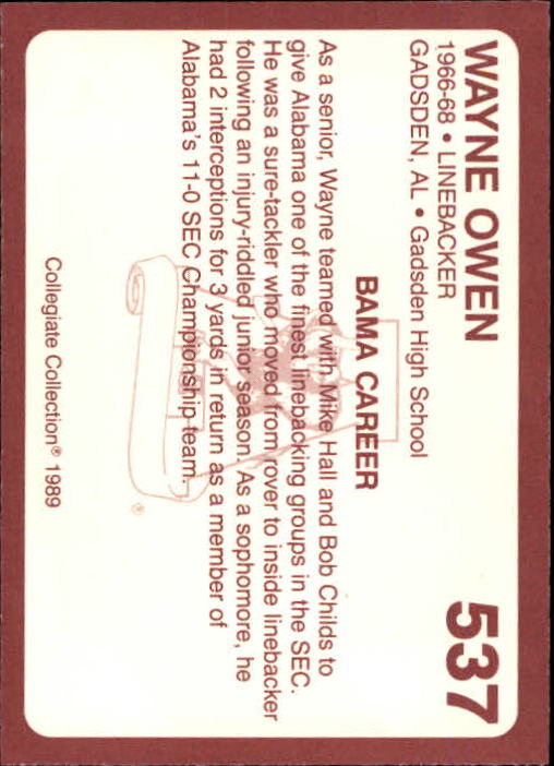 1989 Alabama Coke 580 Collegiate Collection Football "Main Set" Cards #400-#580 - Picture 277 of 363