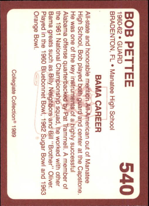 1989 Alabama Coke 580 Collegiate Collection Football "Main Set" Cards #400-#580 - Picture 283 of 363