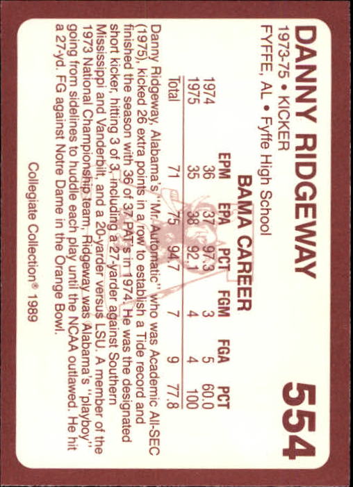 1989 Alabama Coke 580 Collegiate Collection Football "Main Set" Cards #400-#580 - Picture 311 of 363