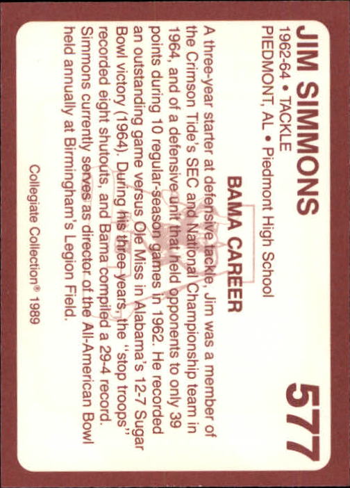 1989 Alabama Coke 580 Collegiate Collection Football "Main Set" Cards #400-#580 - Picture 357 of 363