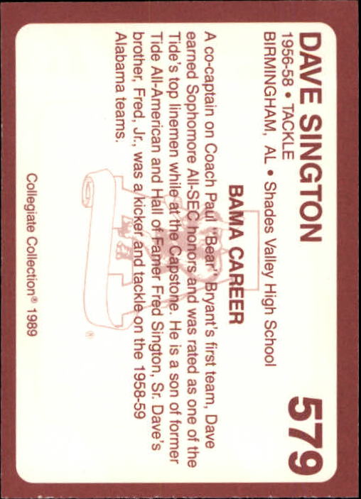 1989 Alabama Coke 580 Collegiate Collection Football "Main Set" Cards #400-#580 - Picture 361 of 363