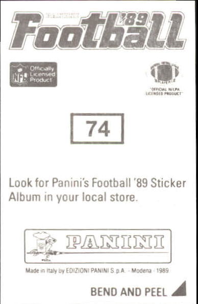 1989 Panini Stickers #74 LeRoy Irvin back image