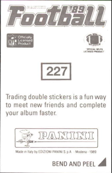 1989 Panini Stickers #227 Pete Metzelaars back image