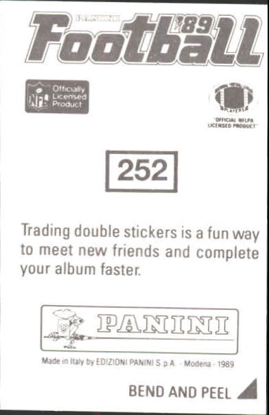 1989 Panini Stickers #252 Brian Brennan back image