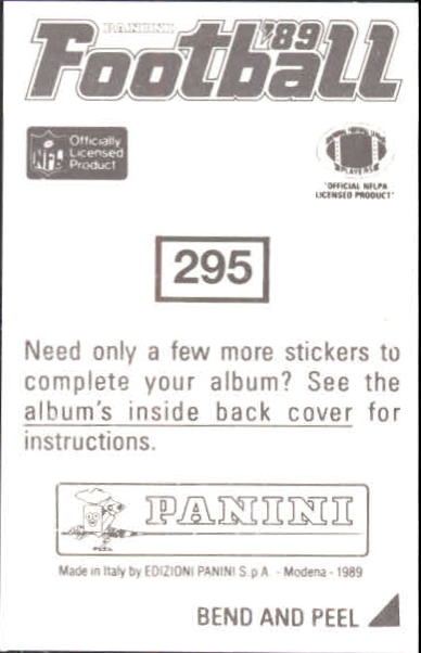 1989 Panini Stickers #295 Rohn Stark back image