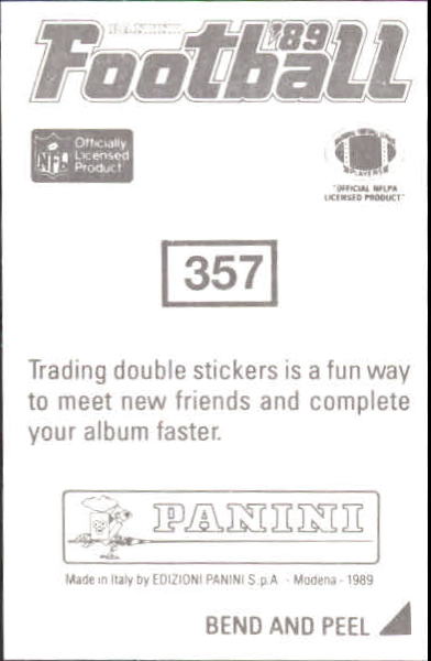 B2010- 1989 Panini Stickers Football Cards 251-417 -You Pick- 15+ FREE US SHIP - Picture 214 of 331