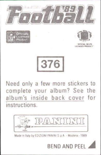 B2010- 1989 Panini Stickers Football Cards 251-417 -You Pick- 15+ FREE US SHIP - Picture 252 of 331