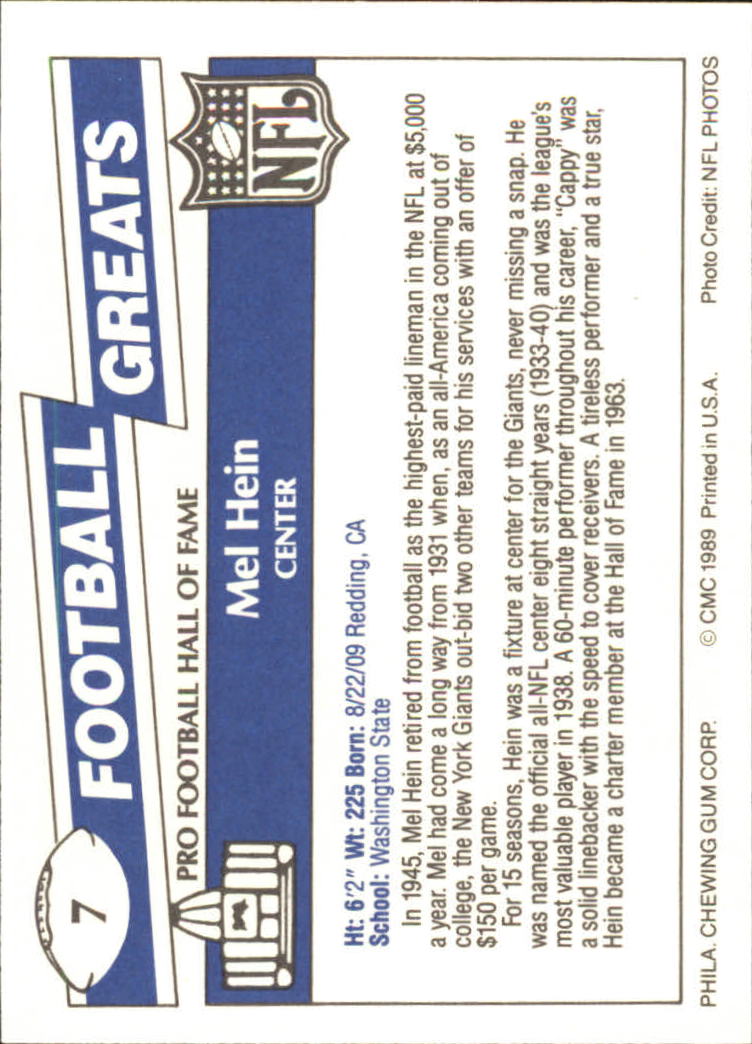 1989 Swell Greats (HOF) Football "Main Set" Base Cards - Bild 15 von 287