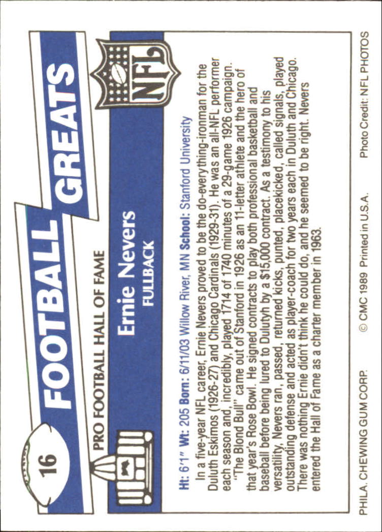 1989 Swell Greats (HOF) Football "Main Set" Base Cards - Bild 31 von 287
