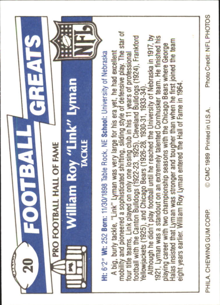 1989 Swell Greats (HOF) Football "Main Set" Base Cards - Bild 39 von 287